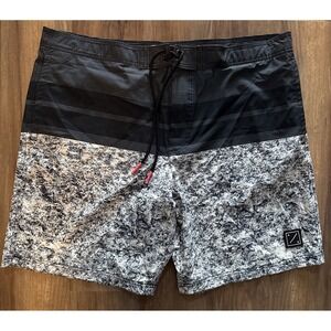 Men's AE AMERICAN EAGLE Board Shorts Swim Trunks‎ XXL ColorBlock Black Gray VGUC